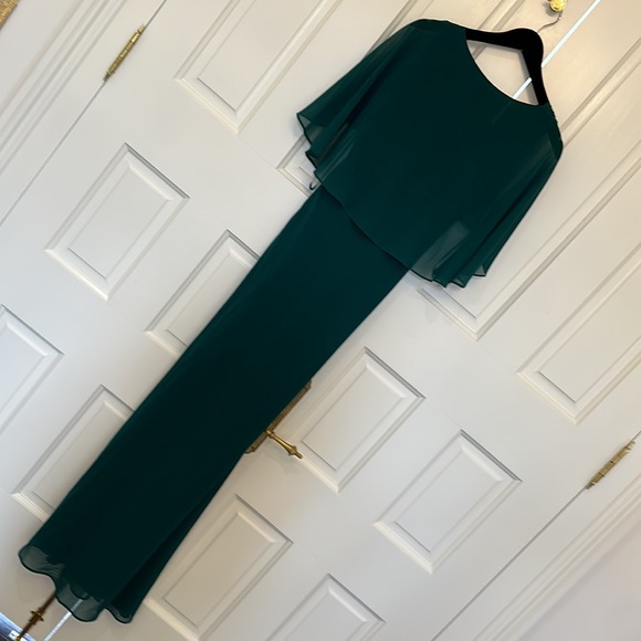 Erin Featherston Hunter Emerald Forest Green Chiffon Maxi Gown Size 6 New w/ tag - Picture 5 of 6